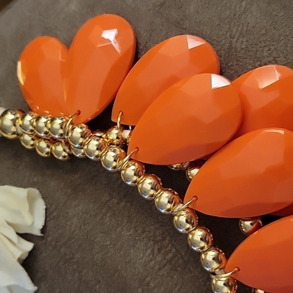 VTG Chandalier Layered Orange Teardrop Fabric Strand Plastron Necklace - Picture 5 of 6